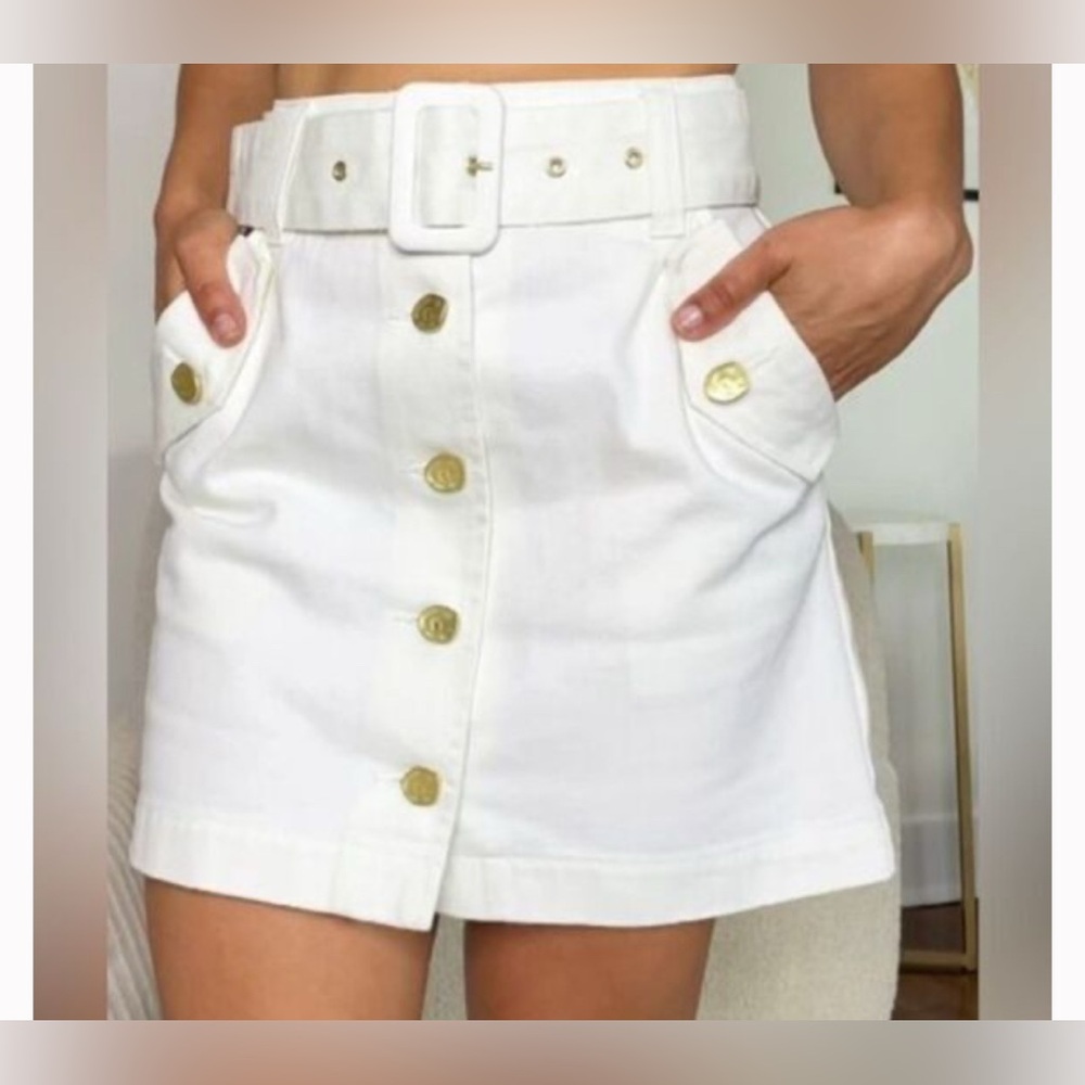 Women's Belted Button-Front Denim Mini Skirt - Future Collective with Jenee - Picture 6 of 12